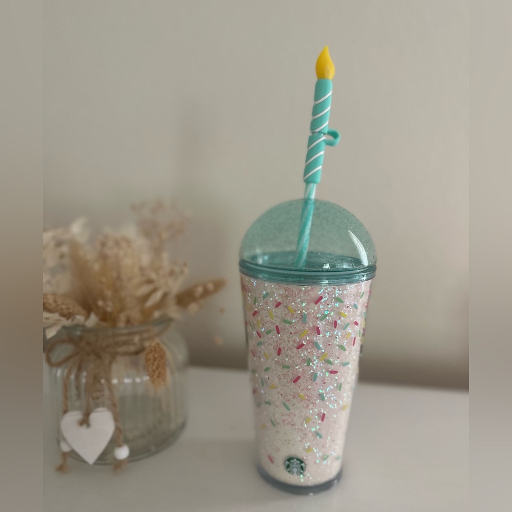 NEW Starbucks Glitter confetti Birthday Frappuccino Grande 16oz GlowInDarkFlame